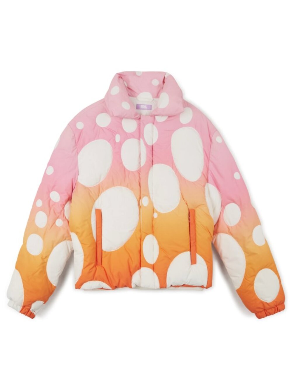 ERL – Puffer Jacket – Polka Dot Print in White with Pink/Orange Gradient – S